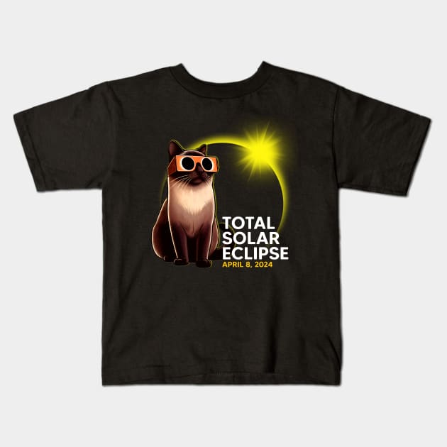 Total Solar Eclipse 2024 Siamese Cat Kids T-Shirt by Emma Creation